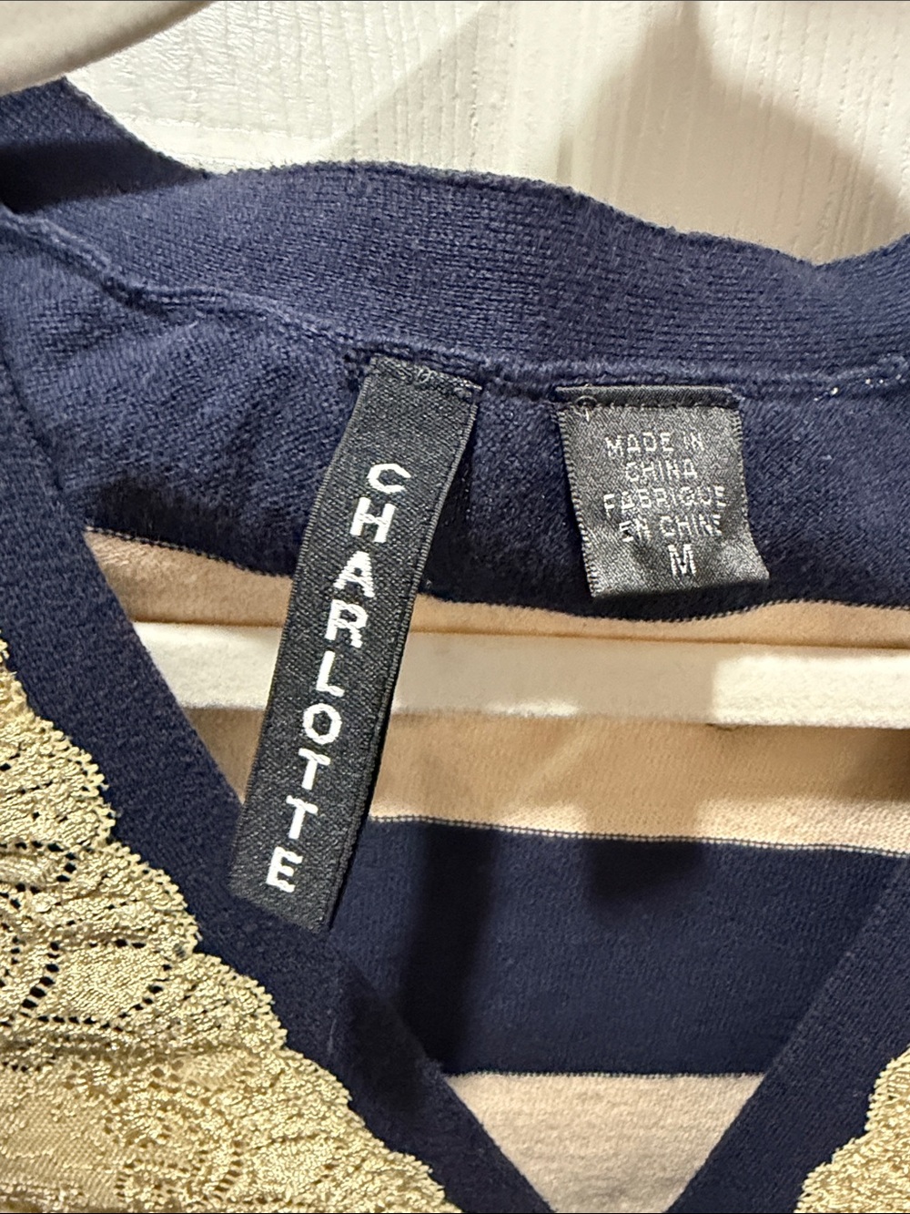 Anthropologie Charlotte - Striped Navy and Cream Lace-Trim Cardigan Sweater - Picture 2 of 5